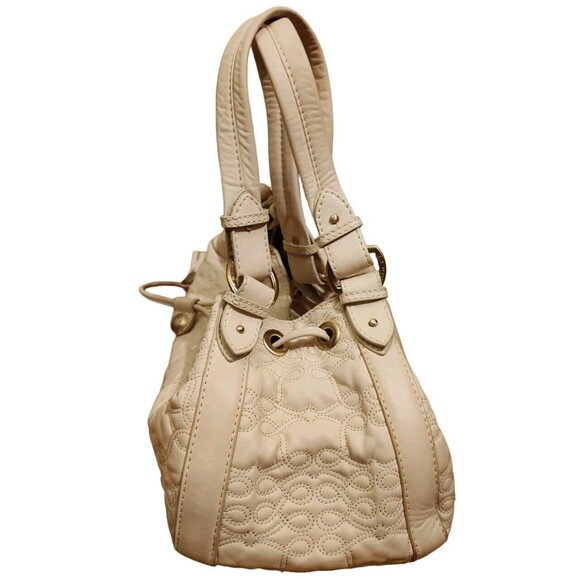 Lancel Paris Satchel Medium Sized Ecru Embroidered Quilted Leather Old Money - Picture 3 of 10